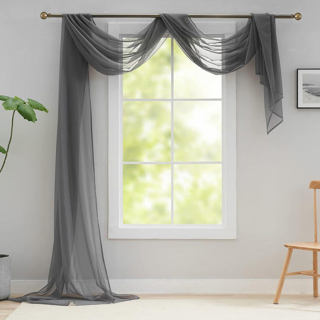 Kate Aurora Hotel Lux 1 Piece Charcoal Gray Sheer Window Scarf Treatment