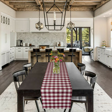 Kate Aurora Country Farmhouse Living Reversible Buffalo Plaid/Solid Table Runners - 13 in. W x 36 in. L, Country Burgundy