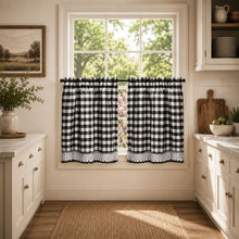 Kate Aurora 2 Piece Country Farmhouse Buffalo Plaid Rod Pocket Cafe Tier Curtain Panels With Macrame Border - 36 in. Long - B