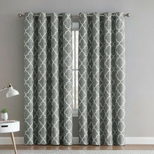 Kate Aurora 2 Piece 100% Full Blackout Trellis Grommet Top Window Curtain Panels - 52 in. W x 96 in. L, Gray
