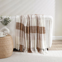Kate Aurora Country Farmhouse Chic Ultra Soft Chenille Buffalo Check Plaid Throw Blanket - 50" x 60" - Taupe