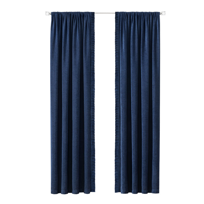 Kate Aurora Lux Living 2 Pack Chenille Rod Pocket Window Curtain Panels - 84 in. Long - Navy Blue