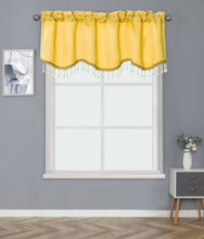 Kate Aurora Luxurious Solid Colored Scalloped Rod Pocket Window Valance With Crystal Beaded Trim - Yellow
