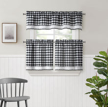 Kate Aurora Complete 3 Piece Country Farmhouse Plaid Gingham Black & White Buffalo Check Kitchen Curtain Tier & Valance Set -