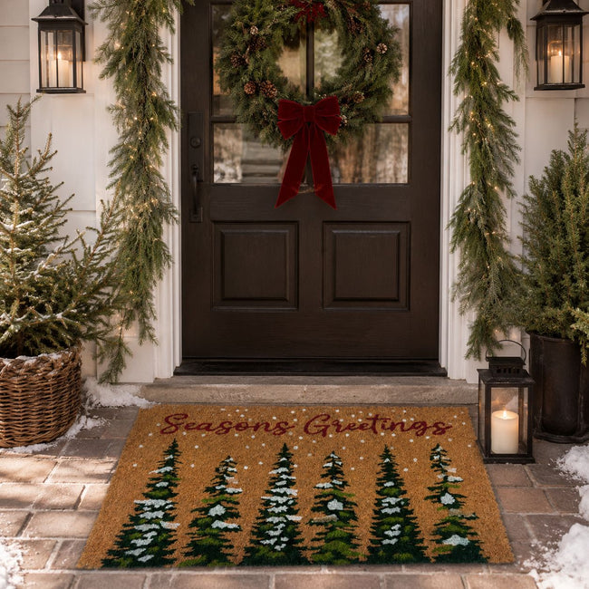 Kate Aurora Christmas Evergreens Seasons Greetings Bristled Outdoor Welcome Mat - 18"x30"