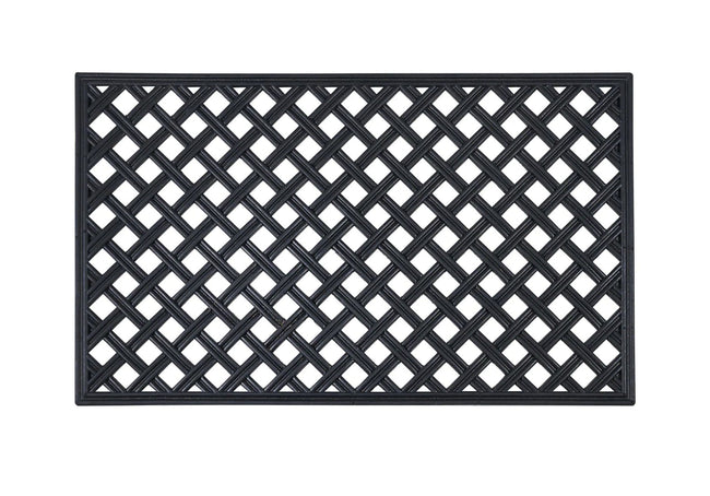 Kate Aurora Lattice 18 in. x 30 in. Wrought Iron Designed Non Skid Rubber Outdoor Door Mat - Black
