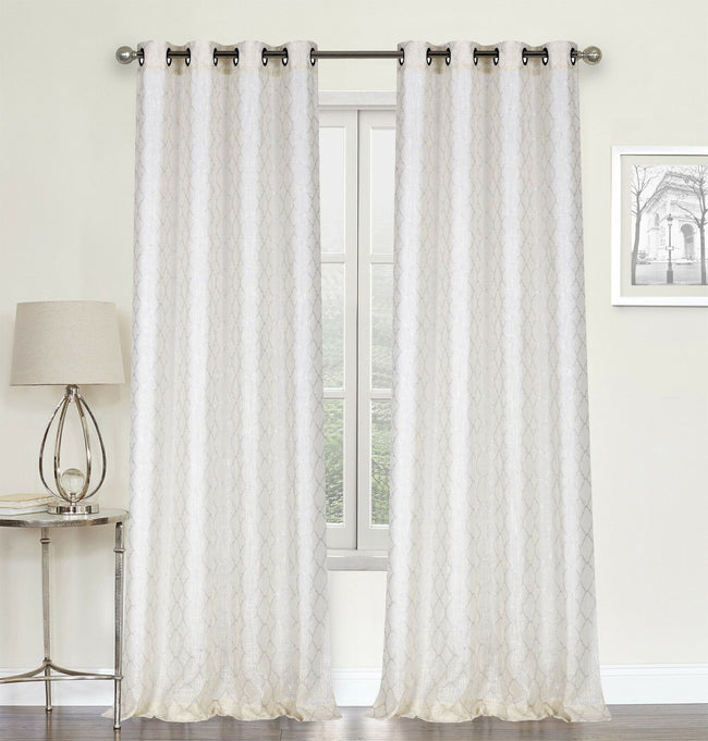 GoodGram 2 Pack: Metallic Geo Semi Sheer Grommet Window Curtain - 38 in. W x 84 in. L, Leighton Beige
