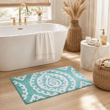 Kate Aurora 100% Premium Cotton Damask Designed Non Slip Bath Rug - 20 in. W x 32 in. L - Aqua