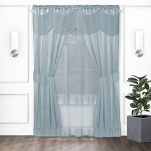 Kate Aurora Satin Chic Complete Attached Window Curtain, Tiebacks & Valance Set - 84 in. Long - Ice Blue