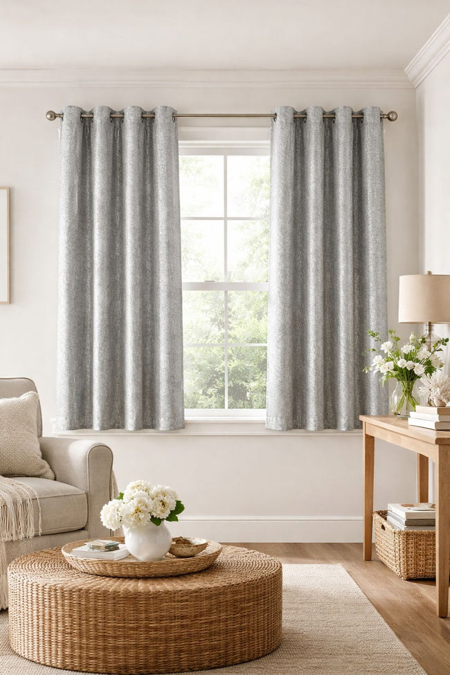 Kate Aurora 2 Piece Sadie Metallic Sparkle Grommet Top Gray Room Darkening Curtain Panels