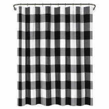 Kate Aurora Country Farmhouse Living Buffalo Plaid Checkered Black & White Fabric Shower Curtain - 72 in. W x 72 in. L