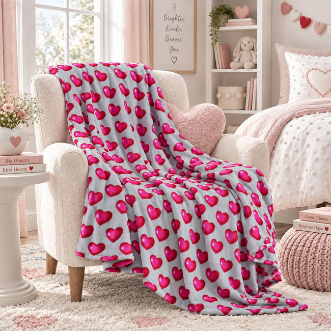 Kate Aurora Valentine's Day Emoji Hearts Ultra Soft & Plush Accent Throw Blanket - 50 In W X 60 In. L