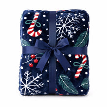 Kate Aurora Holiday Living Christmas Candy Canes & Snowflakes Navy Accent Throw Blanket - 50 in. W x 60 in. L