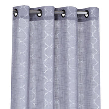 Kate Aurora 2 Piece Silver Sparkly Semi Sheer Trellis Quatrefoil Grommet Top Window Curtain Panels - 84 in. Long - Purple/Gra