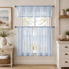 Kate Aurora Brandi Complete 3 Piece Rod Pocket Sheer Cafe Kitchen Curtain Tier & Valance Set - Baby Blue