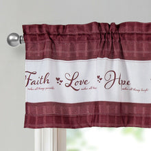 Kate Aurora Country Living Gingham Check Hope Faith Love 3 Pc Cafe Kitchen Curtain Set - 58 in. W x 14 in. L, Burgundy