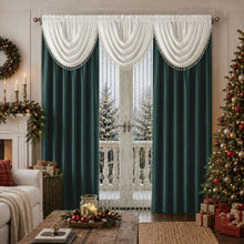 Kate Aurora 6 Piece Maison Estate Collection Semi Sheer Window Curtains & Beaded Valance Set - Christmas Green
