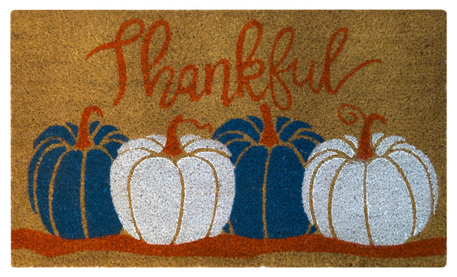 Kate Aurora Fall Harvest Thankful Pumpkins Bristled Outdoor Welcome Mat - 18"x30"
