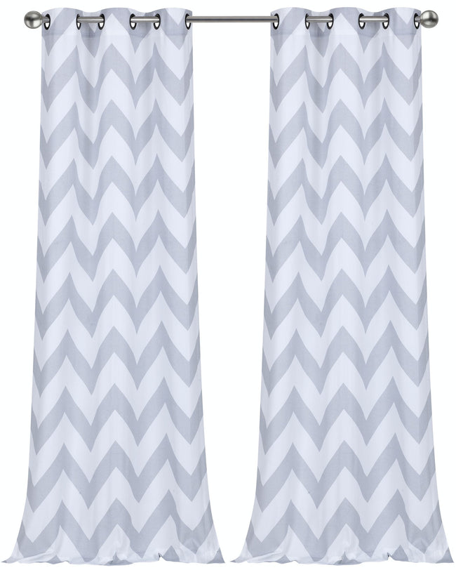 Kate Aurora Living 2 Piece Silver & White Metallic Chevron Grommet Curtain Panels - 84 in. Long