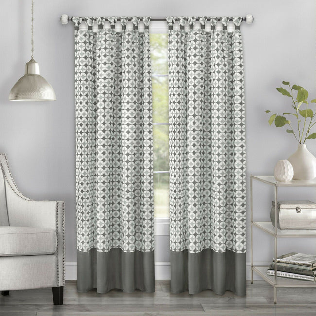 Kate Aurora Modern Chic Geometric Tab Top Window Curtain Panels (2 Pack)- Gray, 63 in. Long - 52 in. W x 63 in. L, Gray