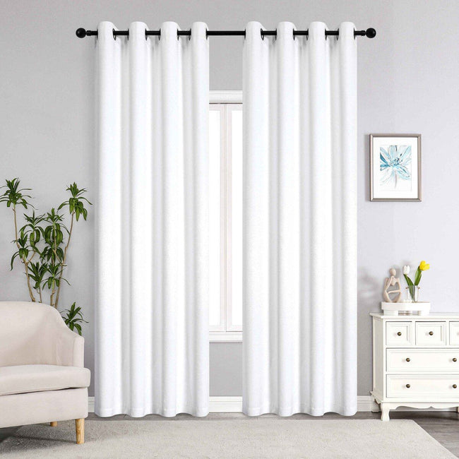 Kate Aurora Costanza 2 Piece Room Darkening Grommet Top Textured Window Curtain Panels - White