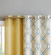 Kate Aurora Coordinating 4 Piece Geometric & Solid Grommet Top Window Curtain Set - 38 in. W x 96 in. L, Yellow