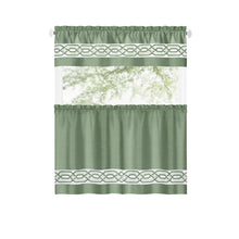 Kate Aurora Pacifico Complete 3 Piece Rod Pocket Embroidered Tier & Valance Kitchen Curtain Set - 24 in. Long - Sage