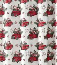 Kate Aurora Holiday Living Red Trucks Evergreens And Candy Canes Sparkly Christmas Fabric Shower Curtain