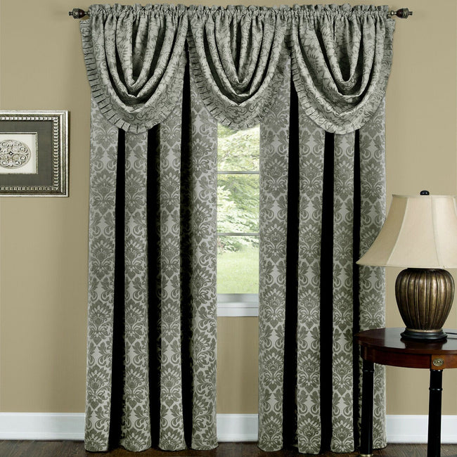 Kate Aurora 5 Piece Damask Thermal Blackout Rod Pocket Window Curtains & Valances Set - 52 in. W x 63 in. L, Sage Green