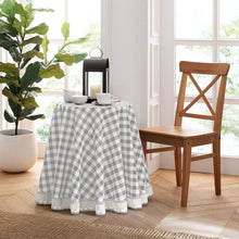 Kate Aurora Country Farmhouse Plaid Buffalo Check Stain & Spill Proof Fabric Tablecloths - 70 in. Round, Gray