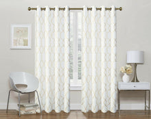 Kate Aurora 2 Pack Geo Trellis Double Layered Sheer Embroidered Grommet Curtains - 50 in. W x 95 in. L, Beige/Gold
