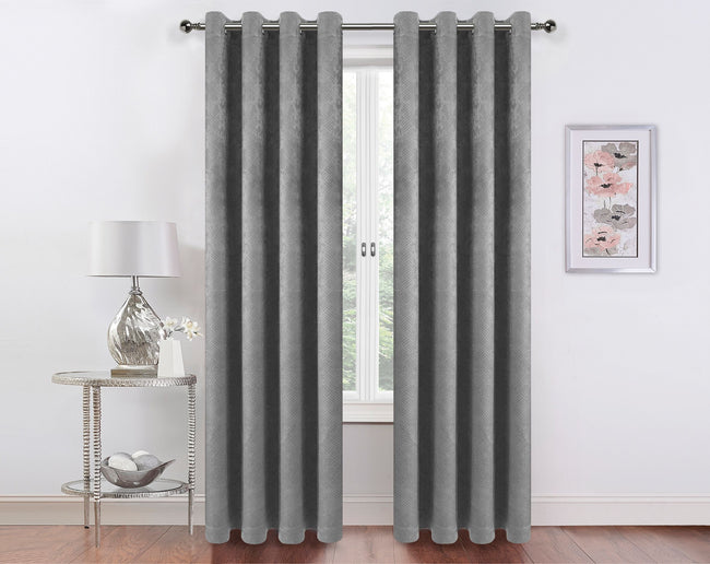 Kate Aurora 2 Pack Hotel Embossed Textured Light Filtering Grommet Top Window Curtain Panels - Silver