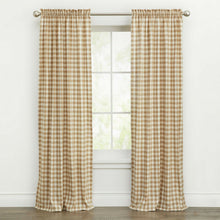Kate Aurora Country Farmhouse Buffalo Check Plaid Gingham Single Window Curtain - 42 in. W x 95 in. L, Linen