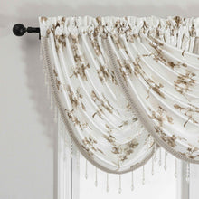 Kate Aurora 3 Piece Printed Cherry Blossom Beaded Rod Pocket Window Valances - Taupe