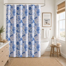 Kate Aurora Nantucket Harbor Blue Coral & Seashells Fabric Shower Curtain - Standard Size