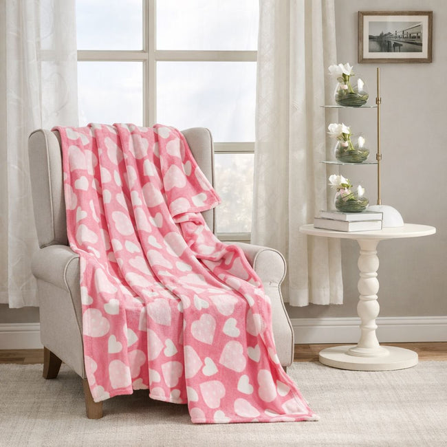 Kate Aurora Valentine's Day Pink Polka Dot Hearts Ultra Soft & Plush Accent Throw Blanket - 50 In W X 60 In. L