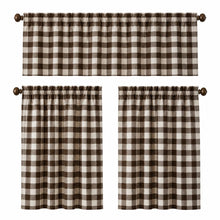 Kate Aurora 3 Piece Brown Buffalo Plaid Country Farmhouse Kitchen Curtain Tier & Valance Set