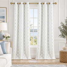 Kate Aurora 2 Pack Cotton Blend Shabby Metallic Quatrefoil Lattice Ultra Luxurious Grommet Top Window Curtain Panels - 38 in.