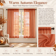 Kate Aurora 2 Piece Rod Pocket Autumn Spice Sheer Voile Window Curtains - 63 in. Long