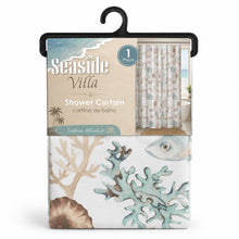 Kate Aurora Seaside Villa Mosaic Coastal Seahorses & Coral Fabric Shower Curtain