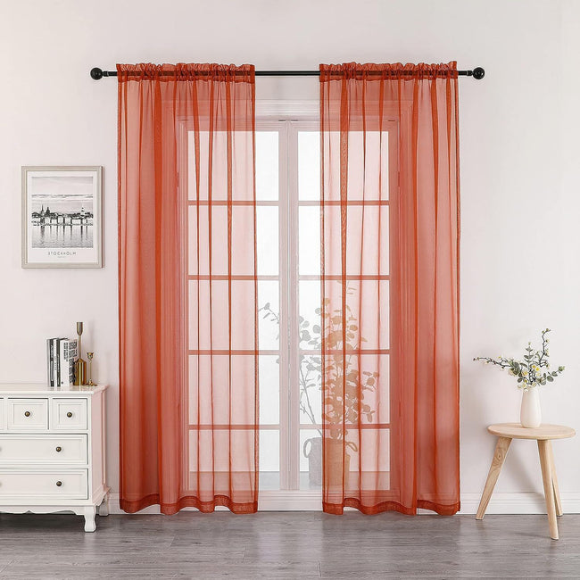 Kate Aurora 2 Piece Halloween Spooky Harvest Themed Pumpkin Spice Colored Rod Pocket Sheer Voile Window Curtain Panels - 95 i