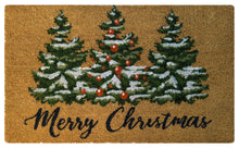 Kate Aurora Merry Christmas Trees Evergreen Bristled Coir Outdoor Welcome Mat - 18"x30"