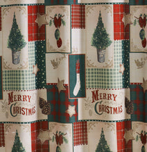 Kate Aurora Merry Christmas Evergreens & Ornaments Plaid Farmhouse Fabric Shower Curtain
