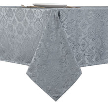 Kate Aurora Regency Collection Raised Jacquard Damask Fabric Tablecloth - 54 in. W x 84 in. L (6-8 Chairs), Slate Gray