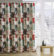 Kate Aurora Merry Christmas Evergreens & Ornaments Plaid Farmhouse Fabric Shower Curtain