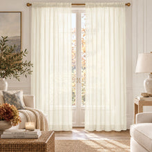 Kate Aurora Beige 2 Piece Ultra Lux Rod Pocket Sheer Curtain Panels For Extra Long Windows - 95 in. Long