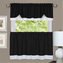 Kate Aurora Flax Styled Semi Sheer 3 Piece Tie-Up Kitchen Curtain Tier & Valance Set - 58 in. W x 24 in. L, Black/White