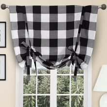 Kate Aurora Country Farmhouse Large Buffalo Plaid Tie Up Window Curtain With Ties - Black