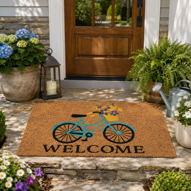 Kate Aurora Spring Bicycle & Bouquet Bristled Coir Outdoor Welcome Mat - 18"x30"