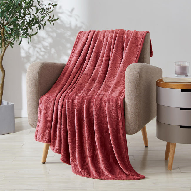 Kate Aurora Ultra Soft & Plush Ogee Damask Fleece Throw Blanket Covers - 50 in. W x 60 in. L - Garnet